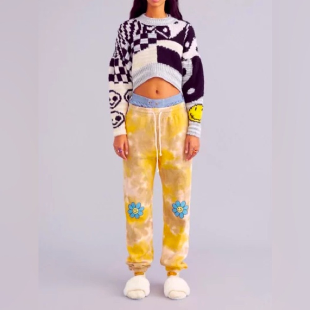Yellow Tie-Dye Floral Joggers